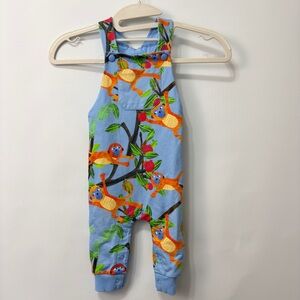 Gorman Kids Blue Monkey Print Play Organic Cotton Overalls Size 6-12 Months